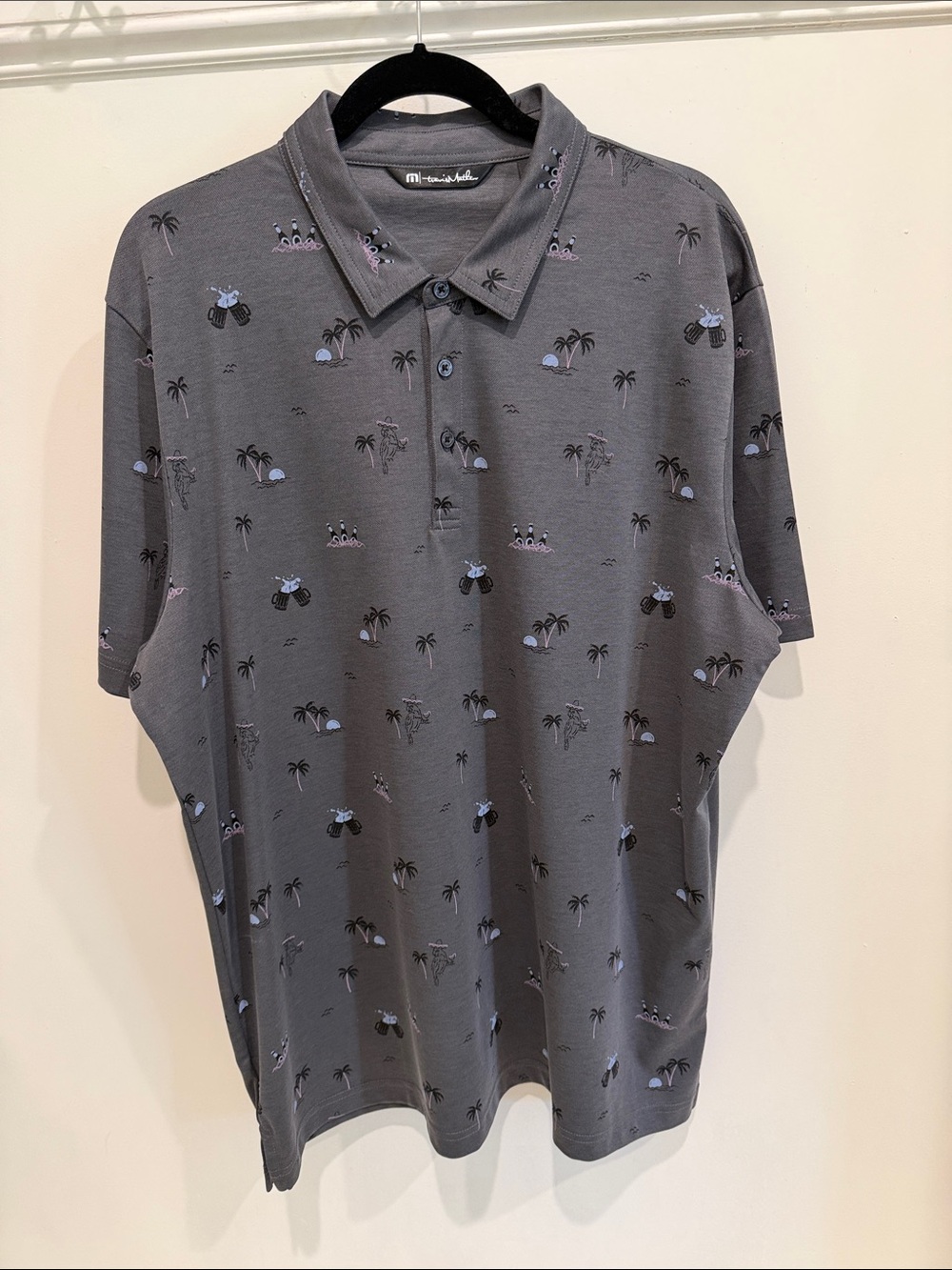 Travis Mathew Gray Polo with Tiny Island & Palm Print